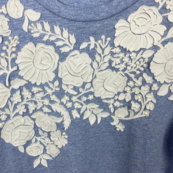 Anthropologie Pankaj Nidhi Blue Tee Embroidered Size Small Short Sleeve Top Boho - Picture 4 of 8